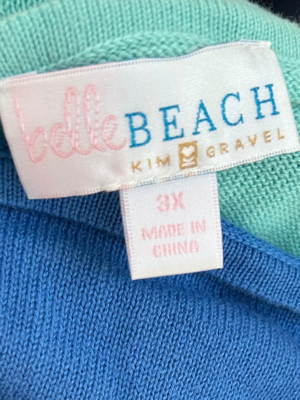 Kim Gravel Belle Beach turquoise blue STARS intarsia knit cotton sweater 3X PLUS - Picture 2 of 4